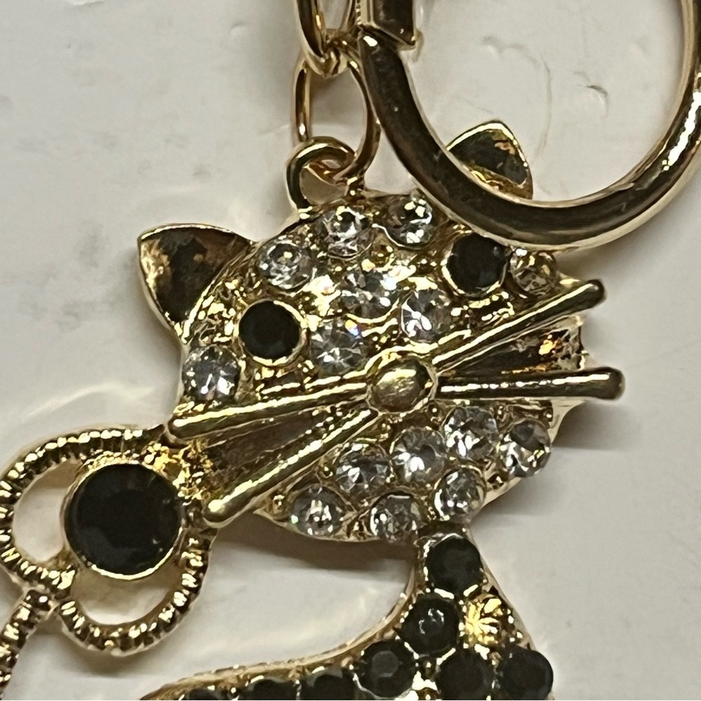 Mint Gold and Black Cat Keychain